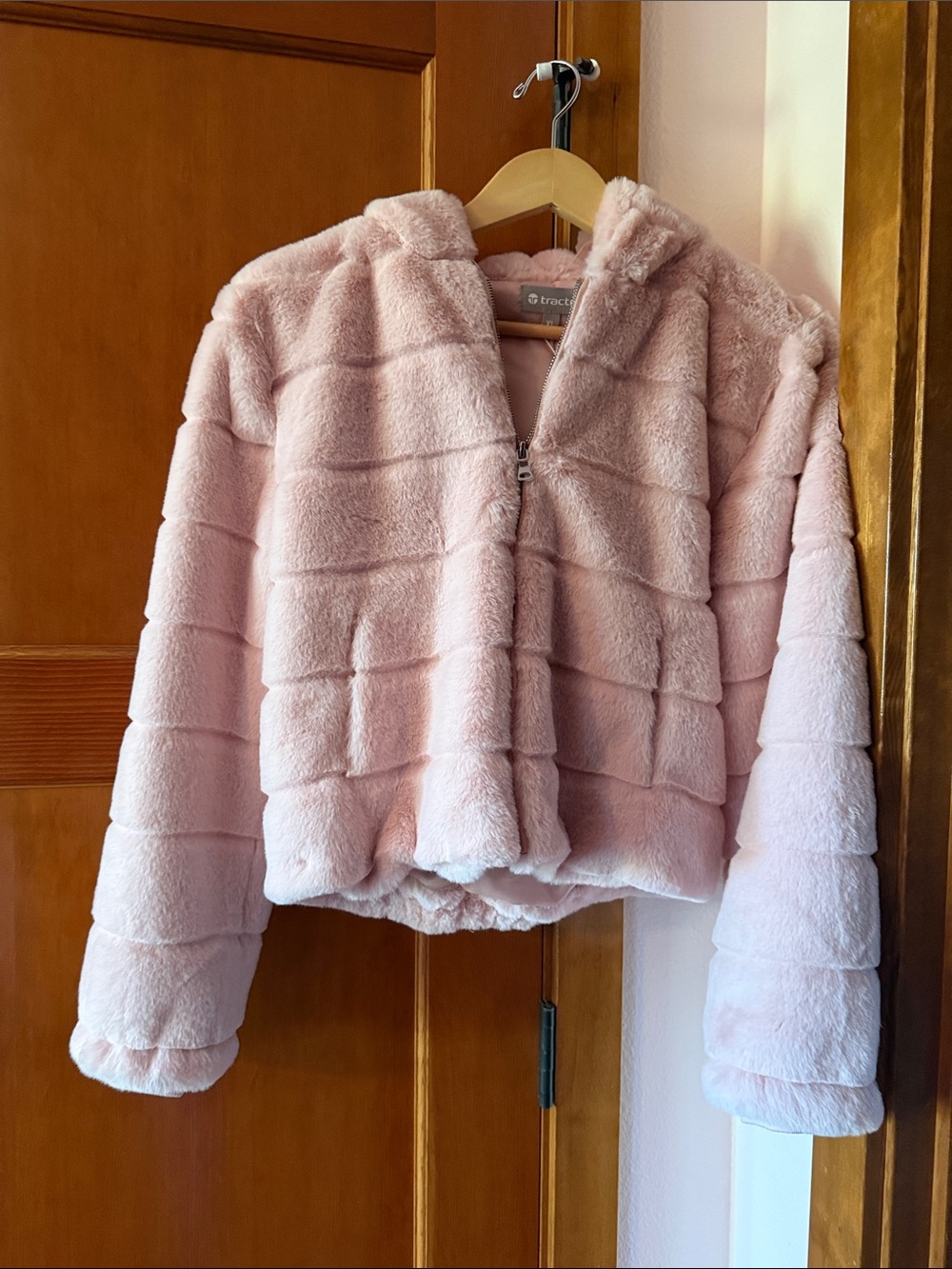 Tractr Girls Blush Faux Fur Hooded Puffer Jacket